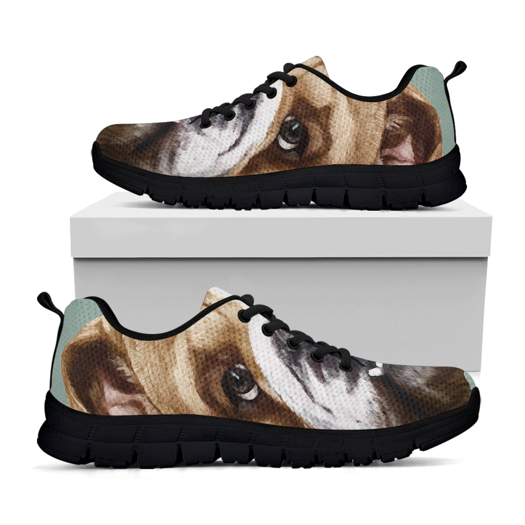 English Bulldog Portrait Print Black Sneakers