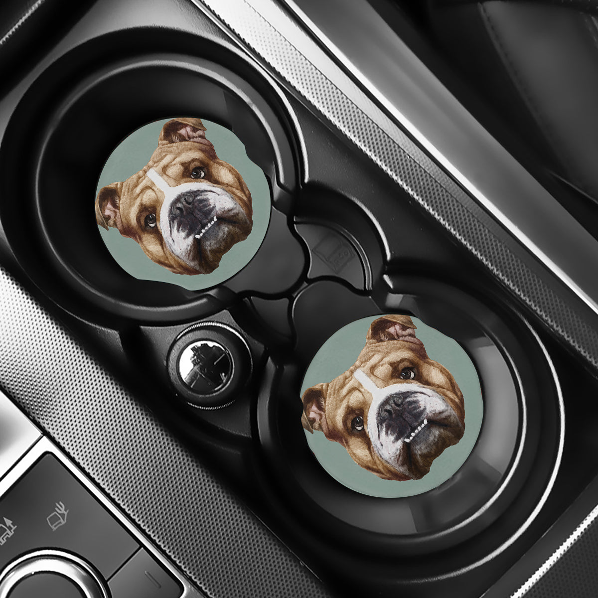 English Bulldog Portrait Print Car Coasters