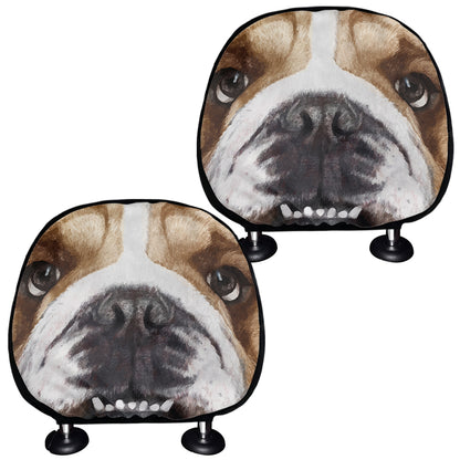 English Bulldog Portrait Print Car Headrest Covers