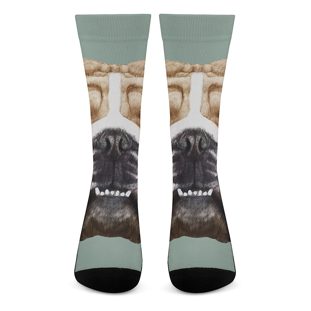 English Bulldog Portrait Print Crew Socks