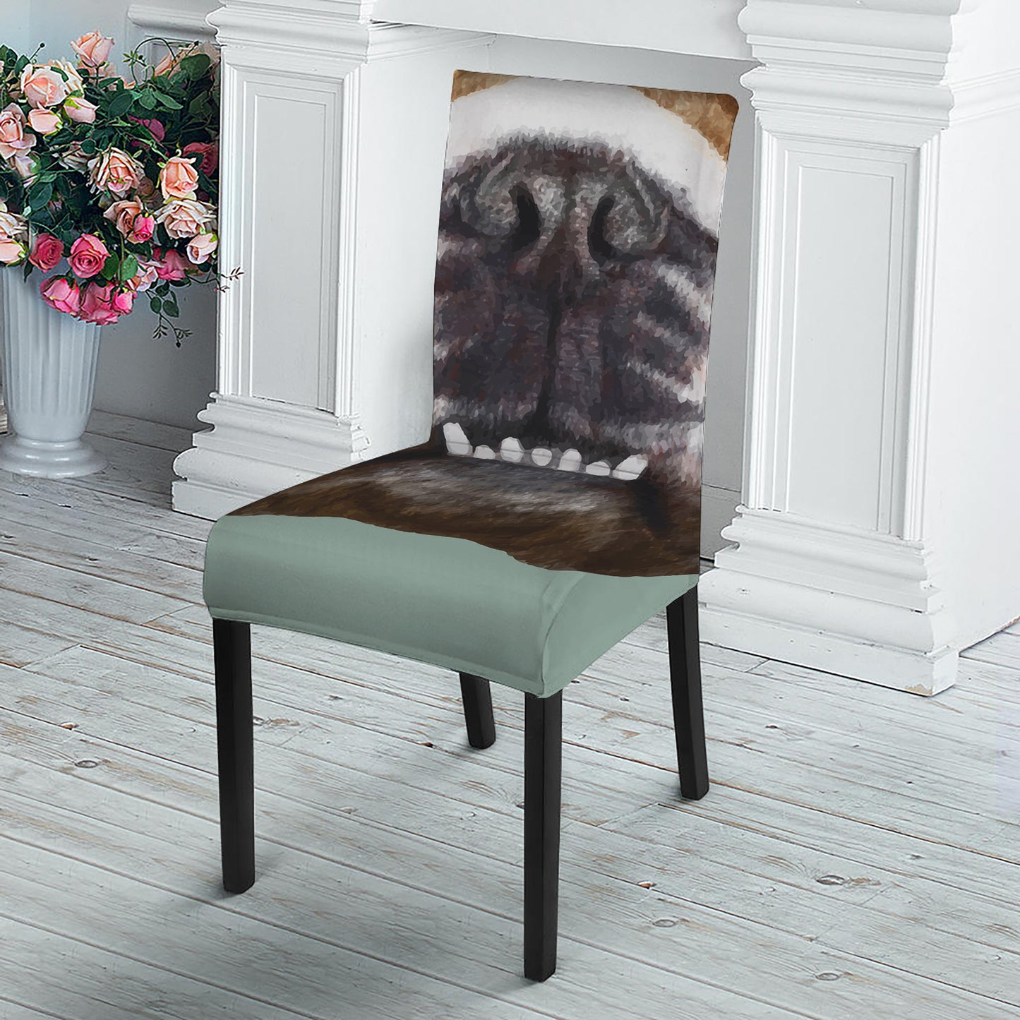 English Bulldog Portrait Print Dining Chair Slipcover