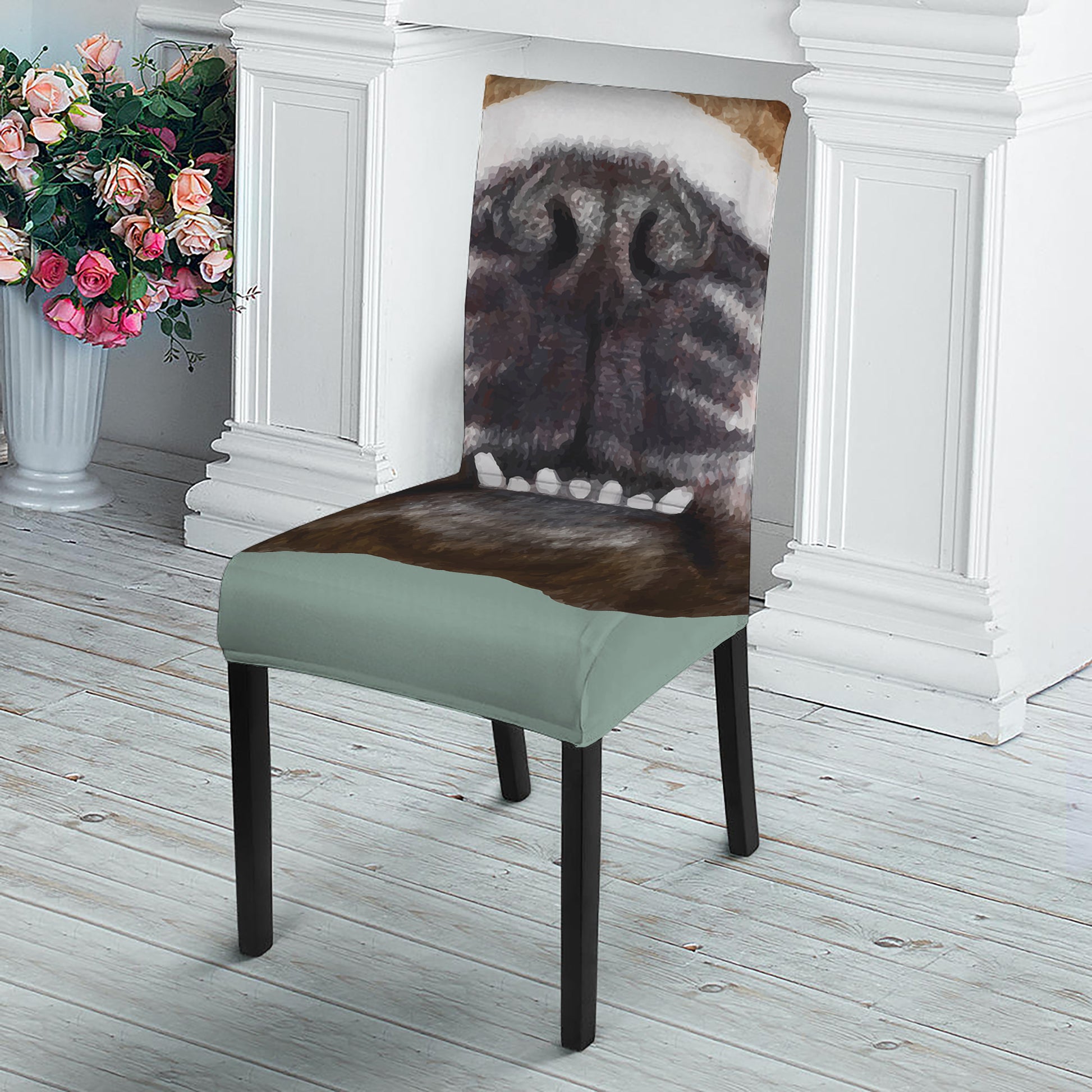 English Bulldog Portrait Print Dining Chair Slipcover