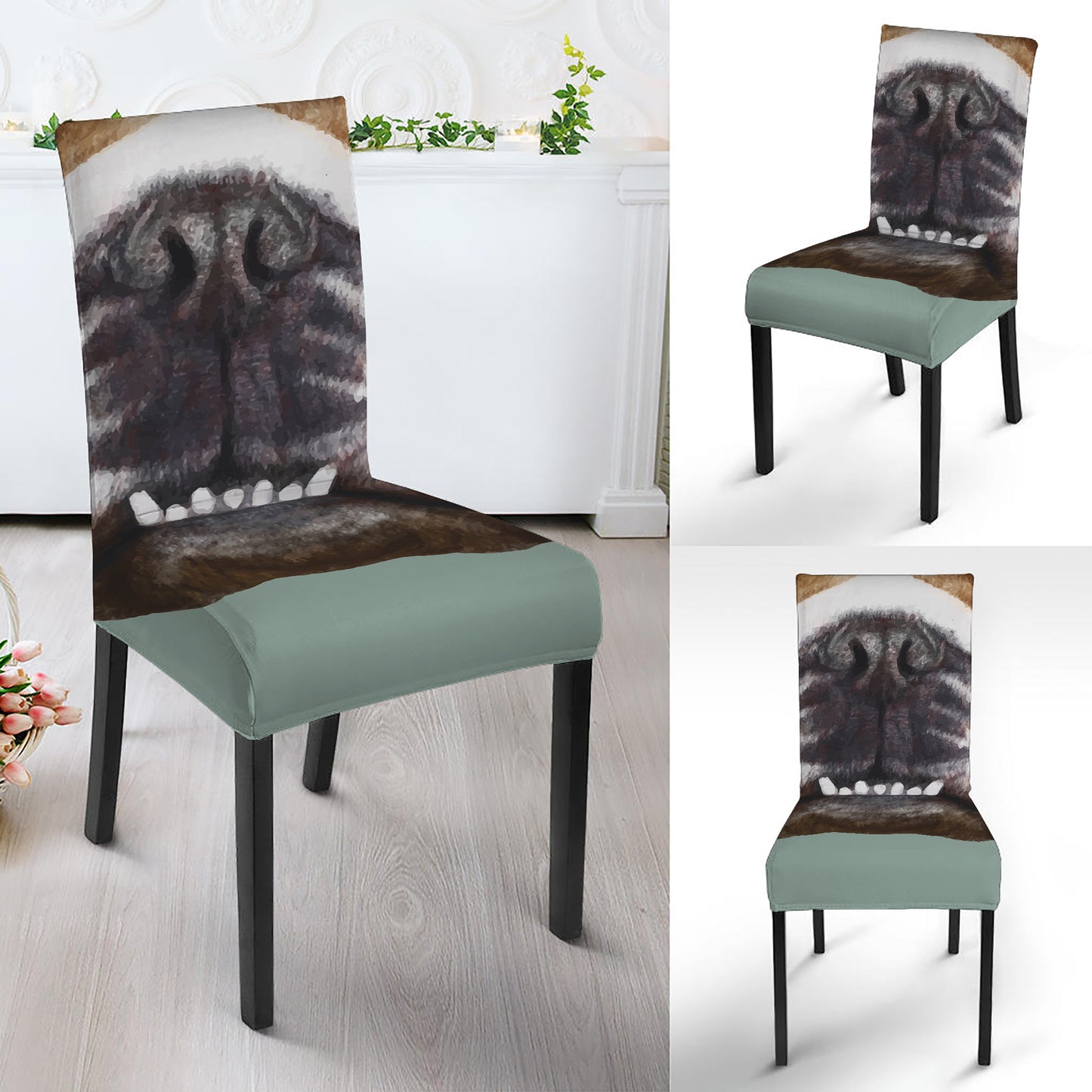 English Bulldog Portrait Print Dining Chair Slipcover