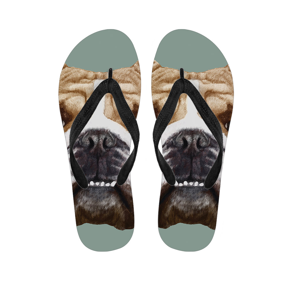 English Bulldog Portrait Print Flip Flops