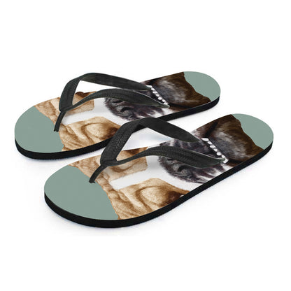 English Bulldog Portrait Print Flip Flops