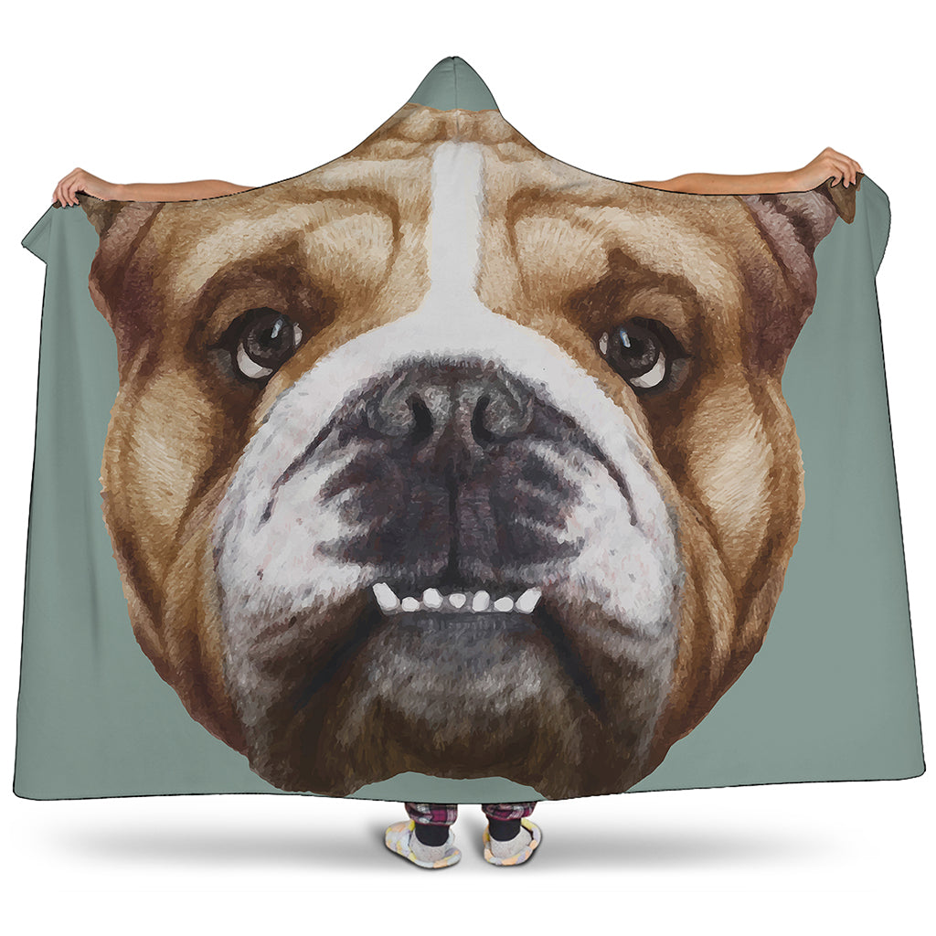 English Bulldog Portrait Print Hooded Blanket