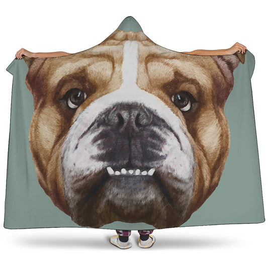 English Bulldog Portrait Print Hooded Blanket