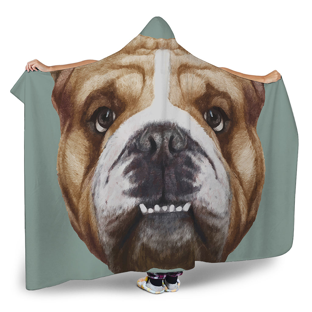 English Bulldog Portrait Print Hooded Blanket