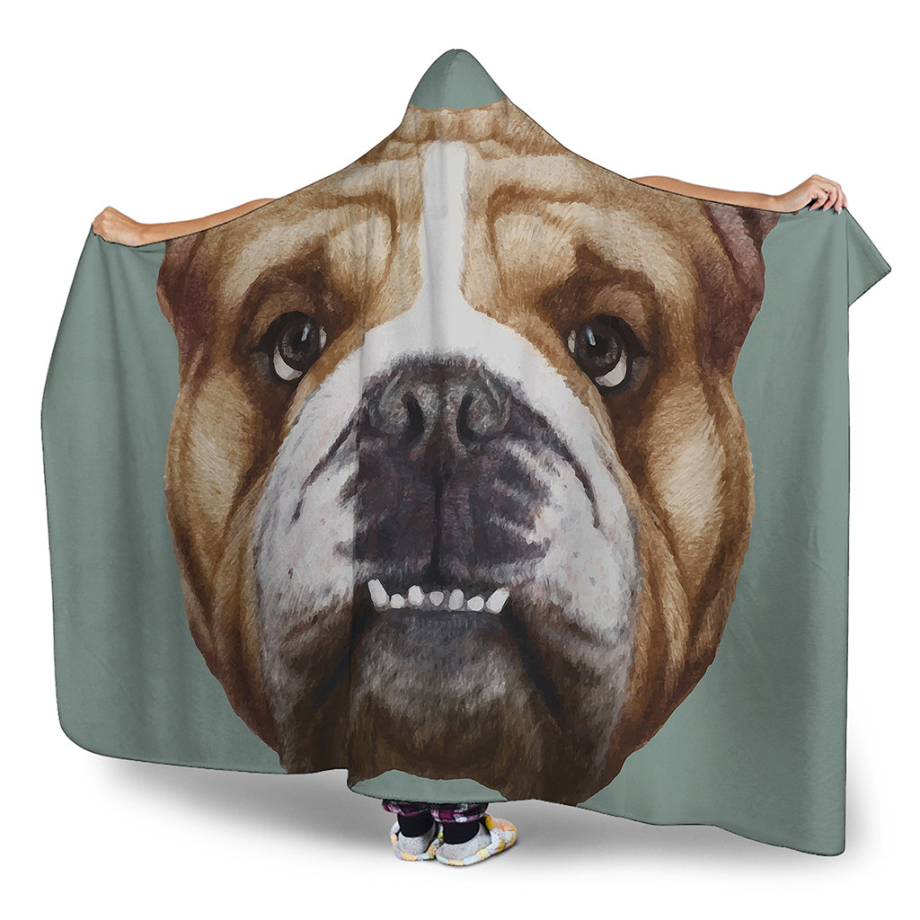 English Bulldog Portrait Print Hooded Blanket
