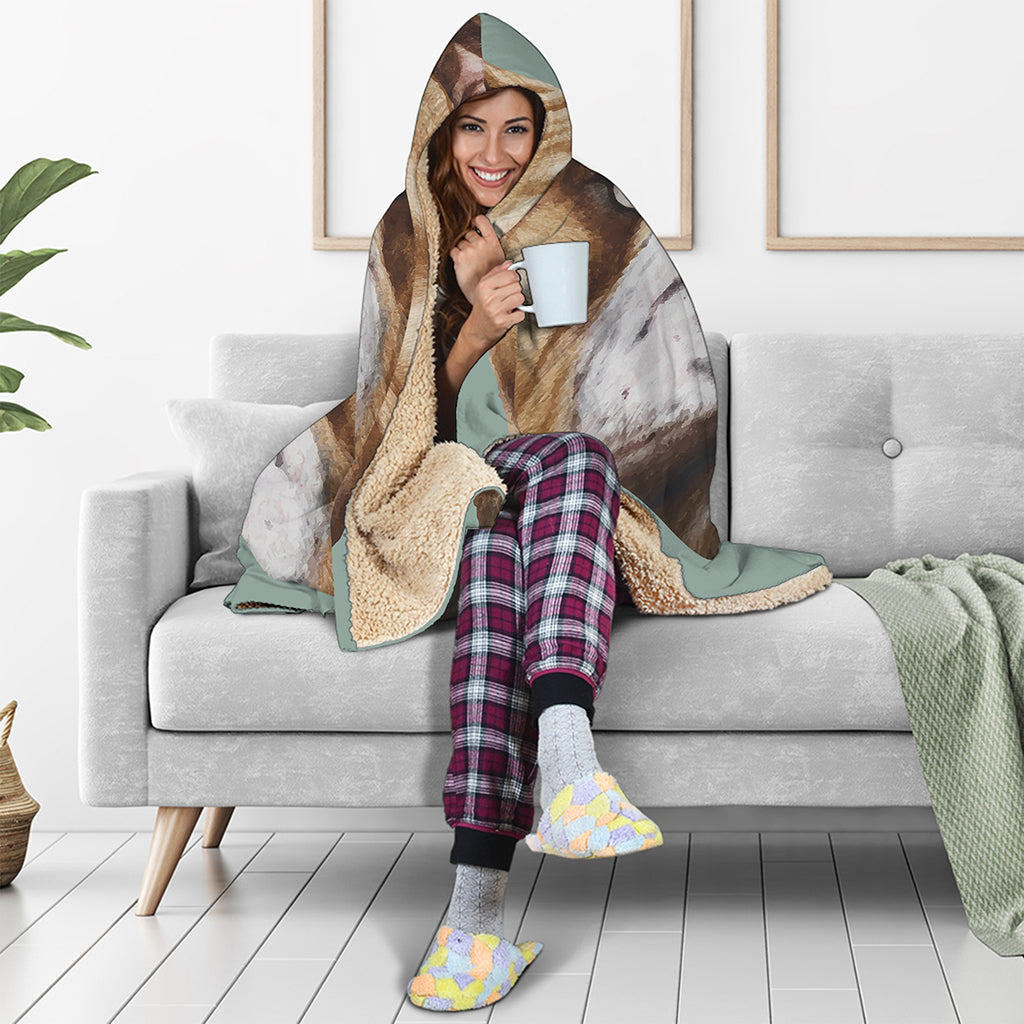 English Bulldog Portrait Print Hooded Blanket