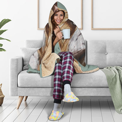 English Bulldog Portrait Print Hooded Blanket