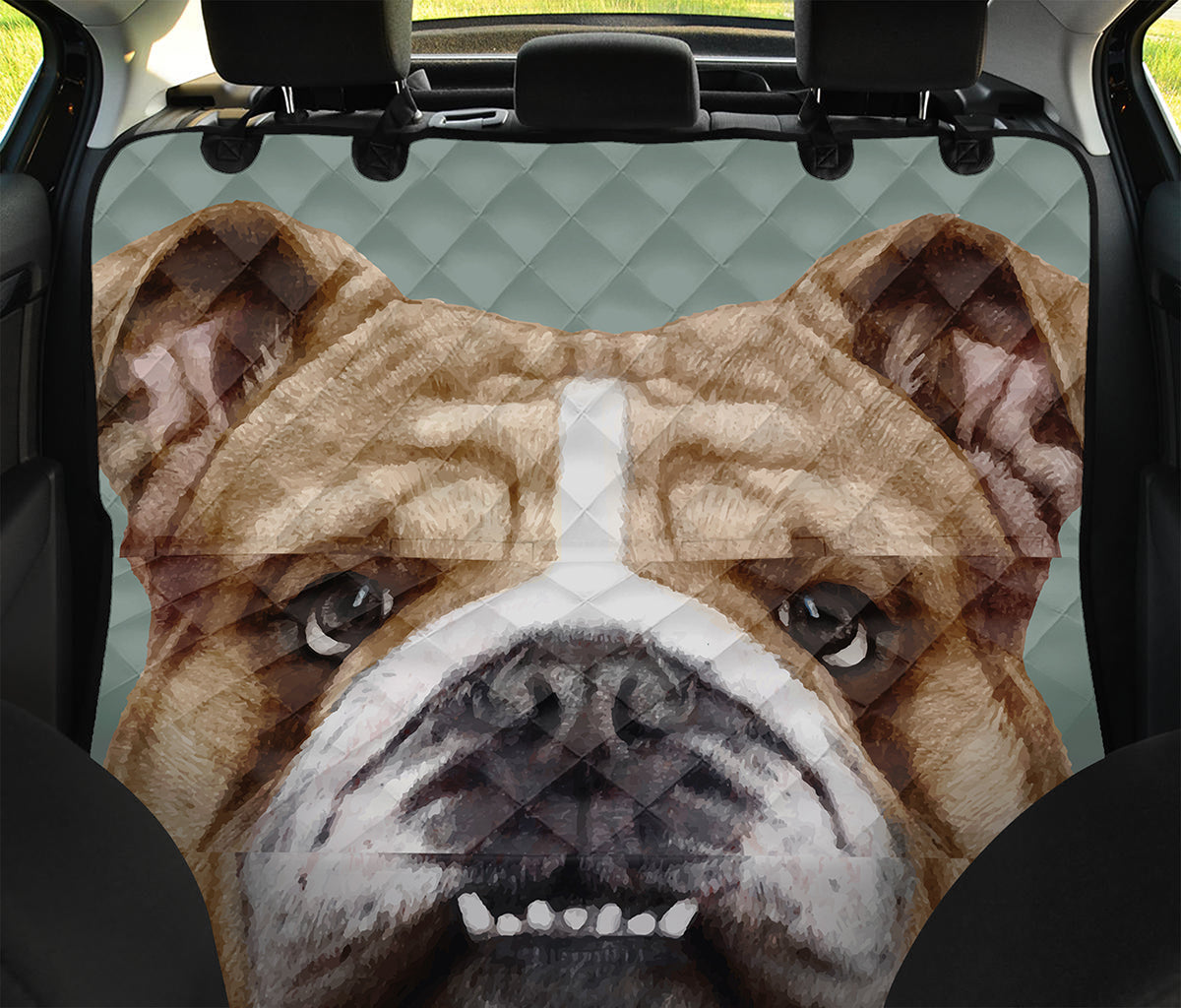 English Bulldog Portrait Print Pet Car Back Seat Cover