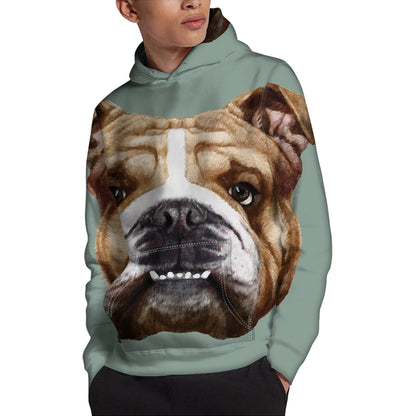 English Bulldog Portrait Print Pullover Hoodie