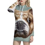 English Bulldog Portrait Print Pullover Hoodie Dress