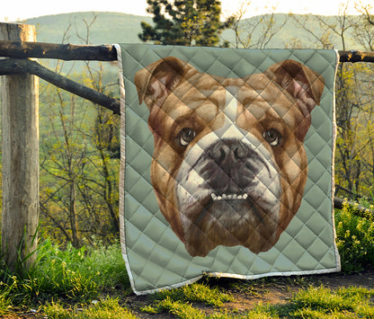 English Bulldog Portrait Print Quilt