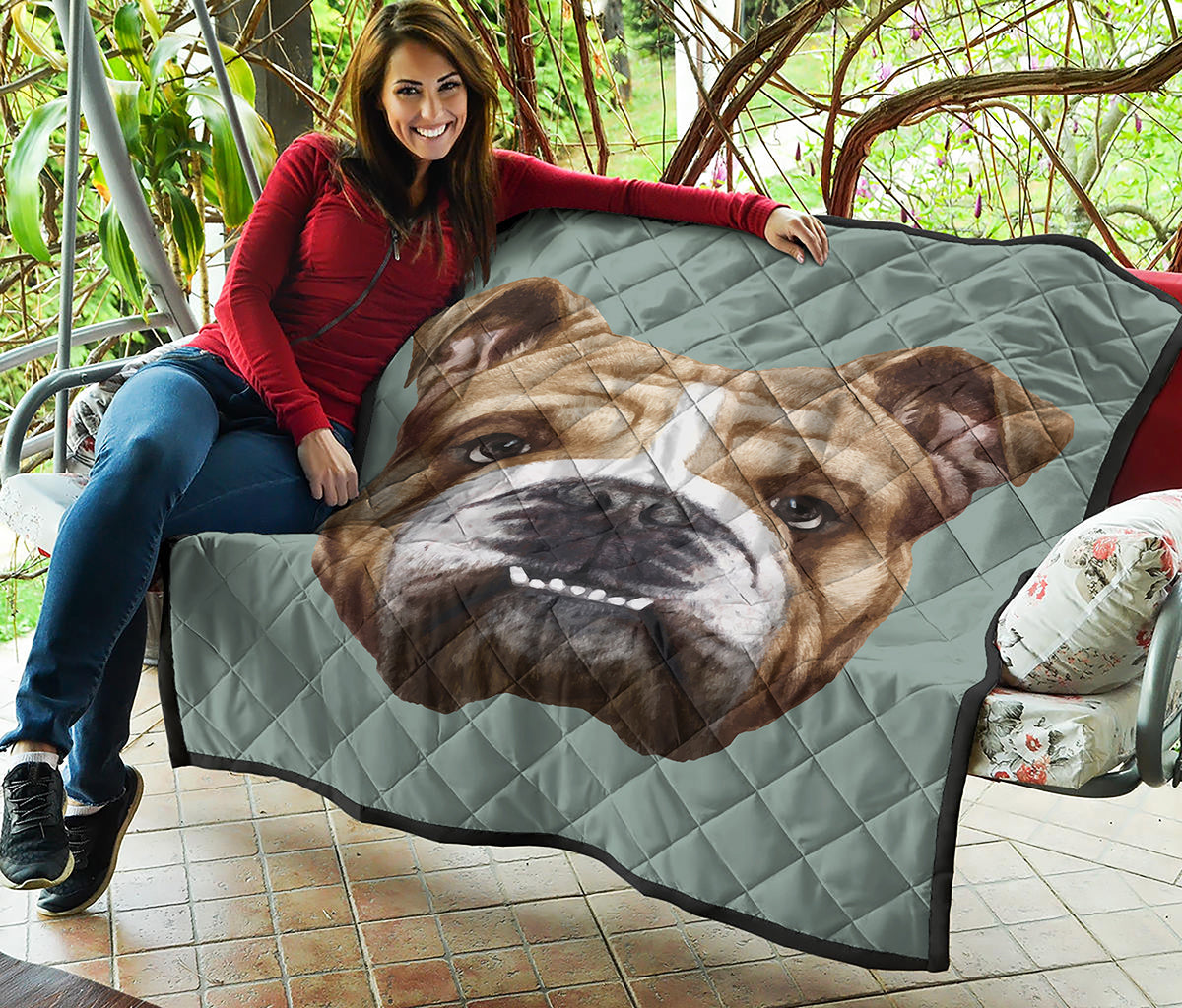 English Bulldog Portrait Print Quilt