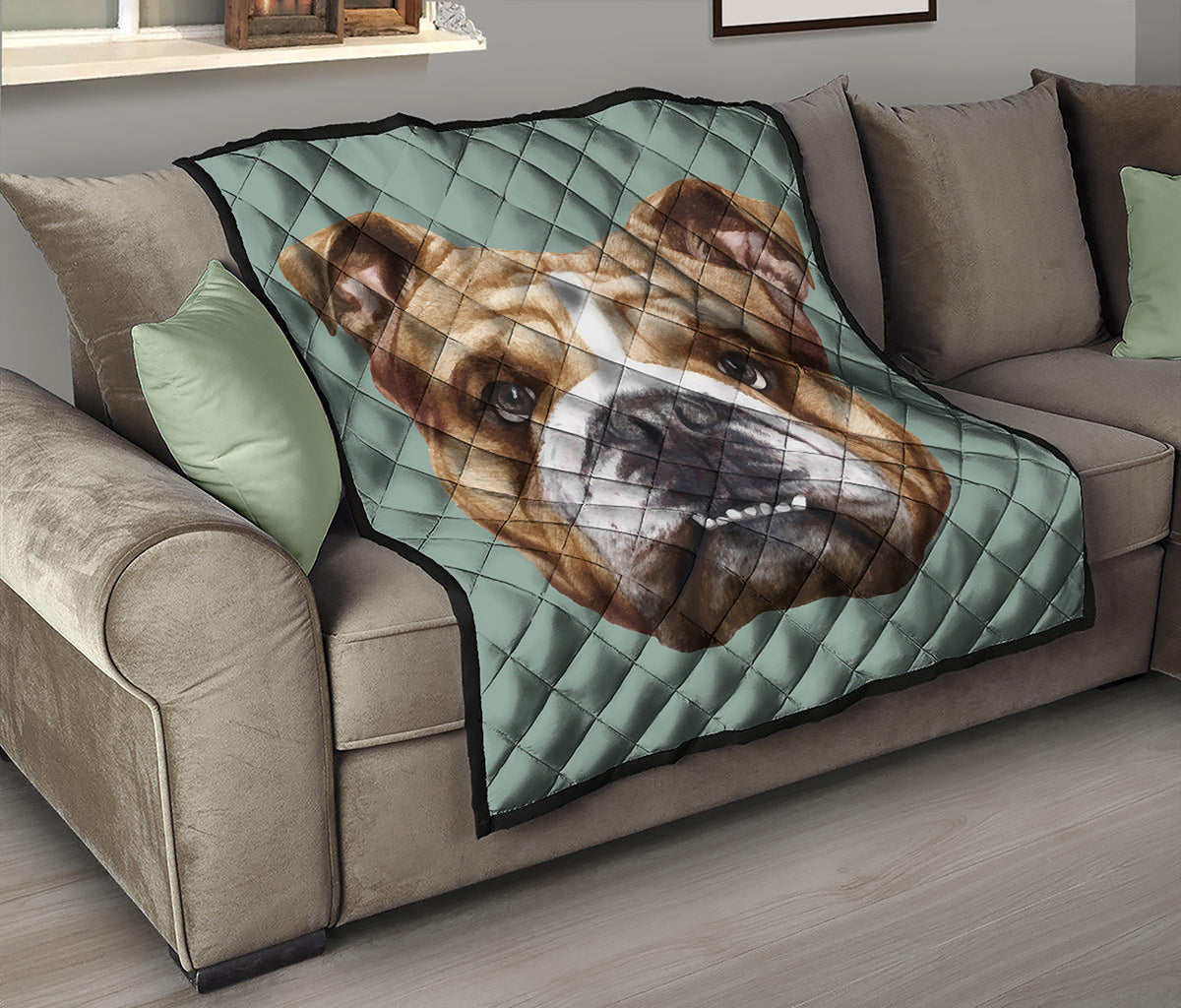 English Bulldog Portrait Print Quilt