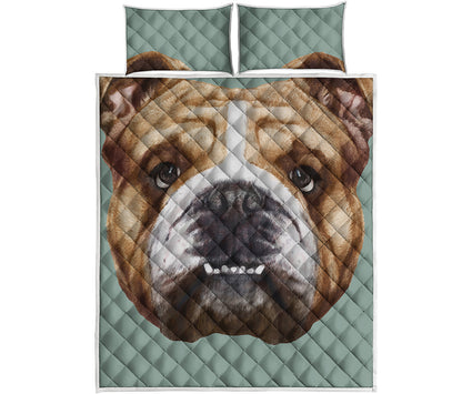 English Bulldog Portrait Print Quilt Bed Set