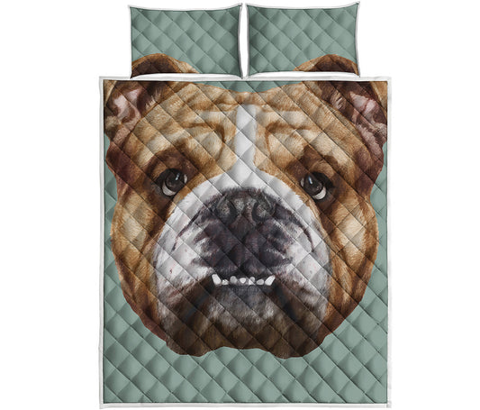 English Bulldog Portrait Print Quilt Bed Set