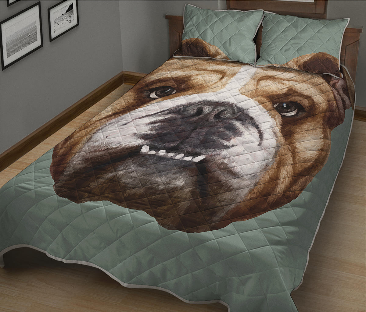 English Bulldog Portrait Print Quilt Bed Set