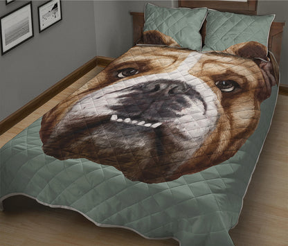 English Bulldog Portrait Print Quilt Bed Set