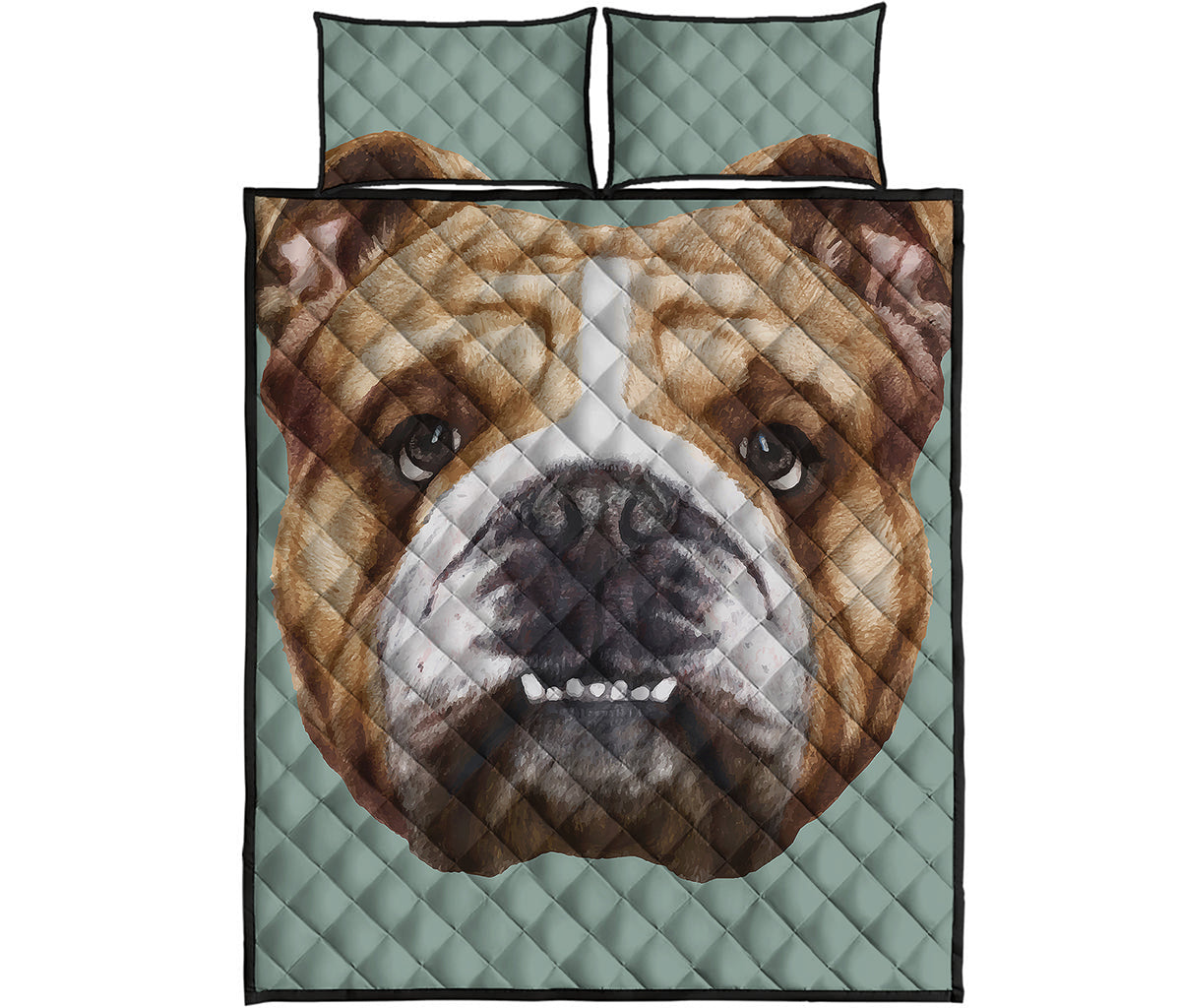 English Bulldog Portrait Print Quilt Bed Set