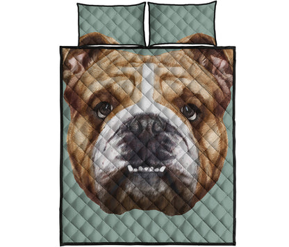 English Bulldog Portrait Print Quilt Bed Set