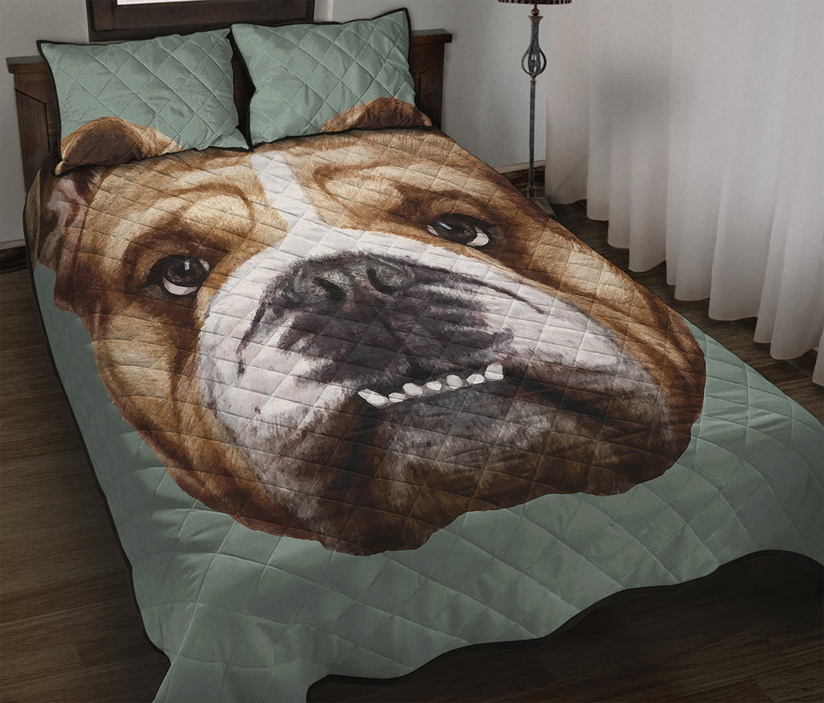English Bulldog Portrait Print Quilt Bed Set