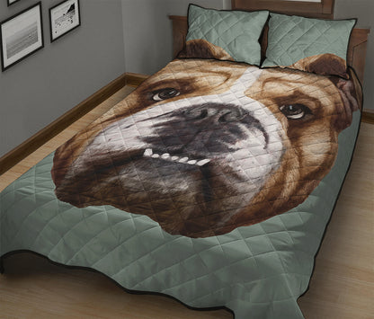English Bulldog Portrait Print Quilt Bed Set
