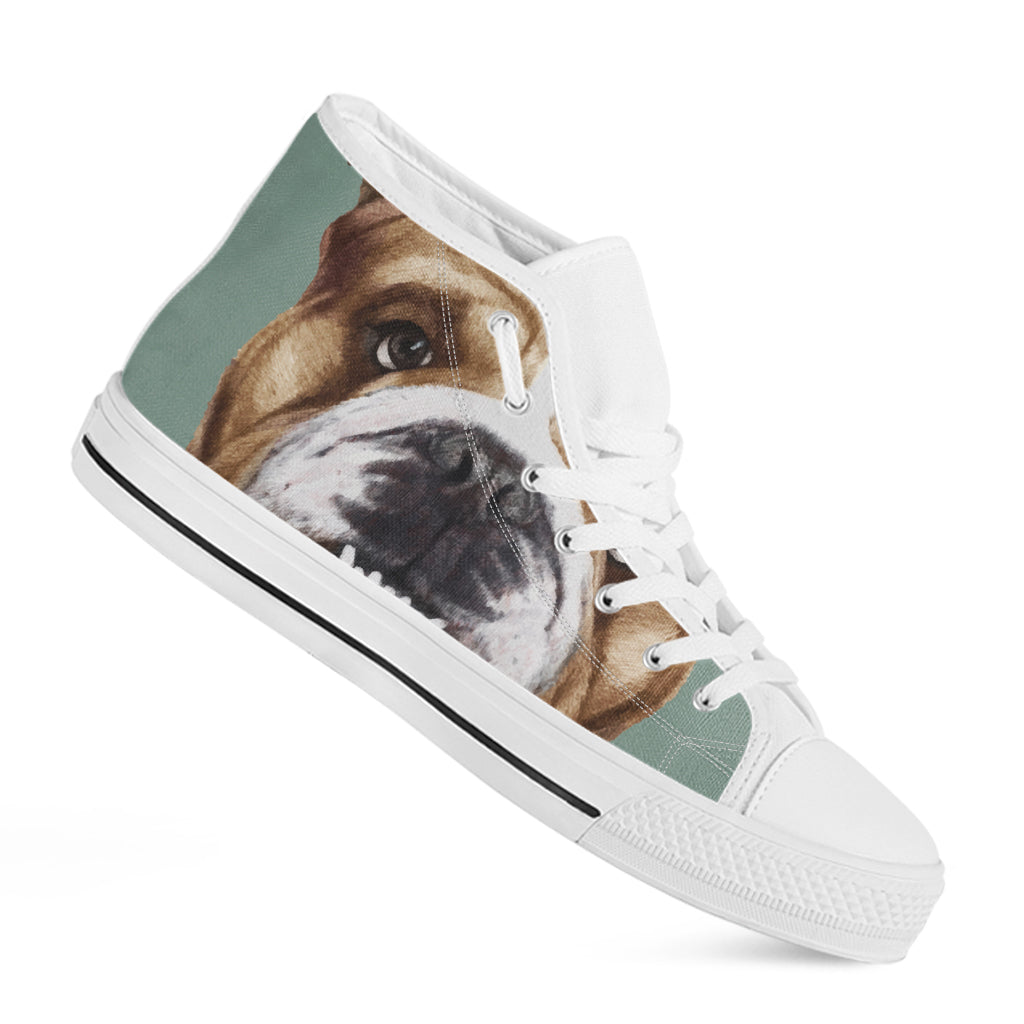 English Bulldog Portrait Print White High Top Shoes