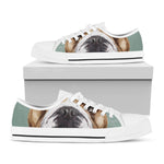 English Bulldog Portrait Print White Low Top Shoes