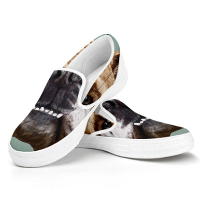 English Bulldog Portrait Print White Slip On Shoes