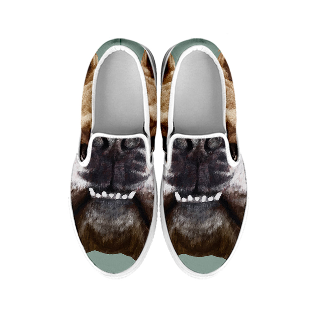 English Bulldog Portrait Print White Slip On Shoes