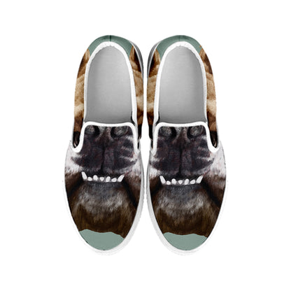 English Bulldog Portrait Print White Slip On Shoes