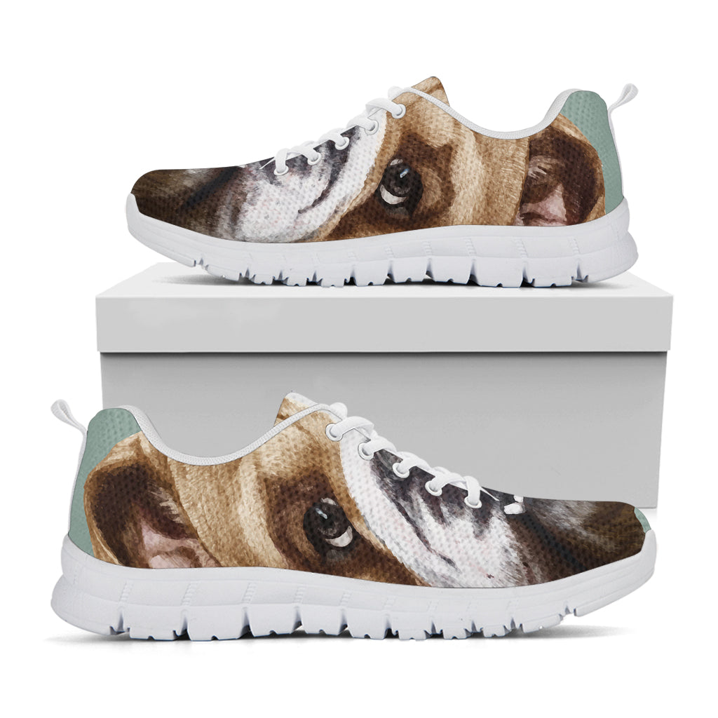 English Bulldog Portrait Print White Sneakers