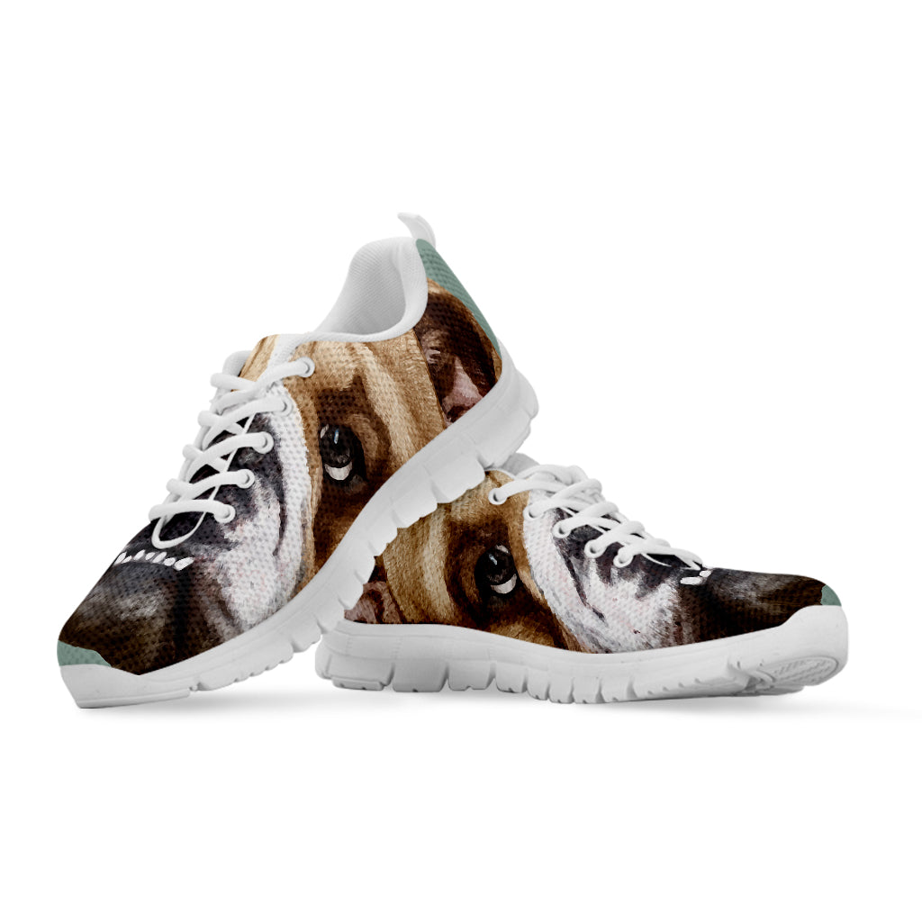 English Bulldog Portrait Print White Sneakers