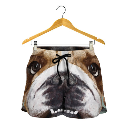 English Bulldog Portrait Print Women's Shorts