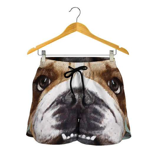 English Bulldog Portrait Print Women's Shorts
