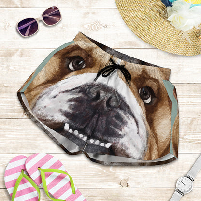 English Bulldog Portrait Print Women's Shorts