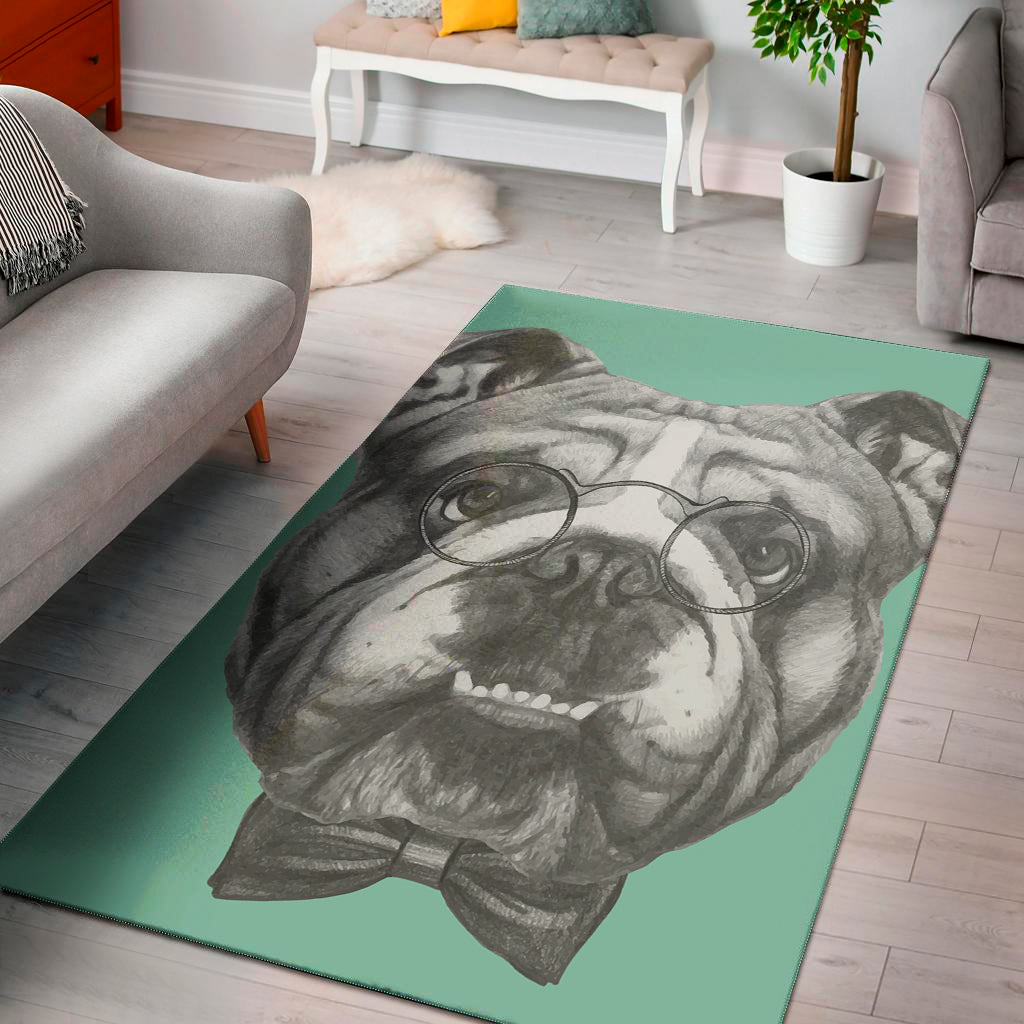 English Bulldog With Glasses Print Area Rug