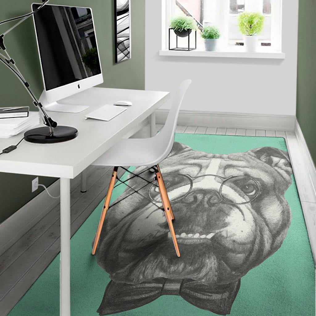 English Bulldog With Glasses Print Area Rug