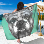 English Bulldog With Glasses Print Beach Sarong Wrap