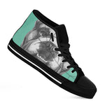 English Bulldog With Glasses Print Black High Top Shoes