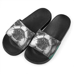 English Bulldog With Glasses Print Black Slide Sandals