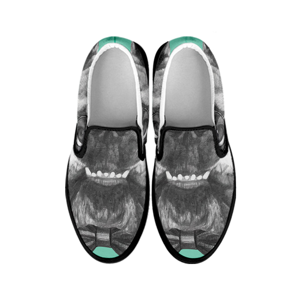 English Bulldog With Glasses Print Black Slip On Shoes