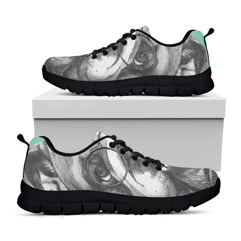 English Bulldog With Glasses Print Black Sneakers