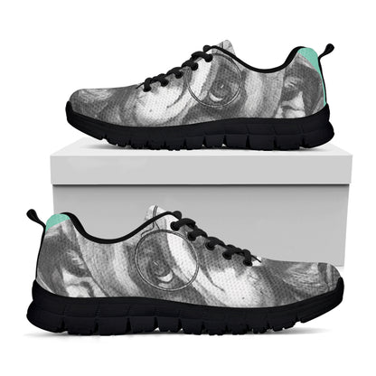 English Bulldog With Glasses Print Black Sneakers