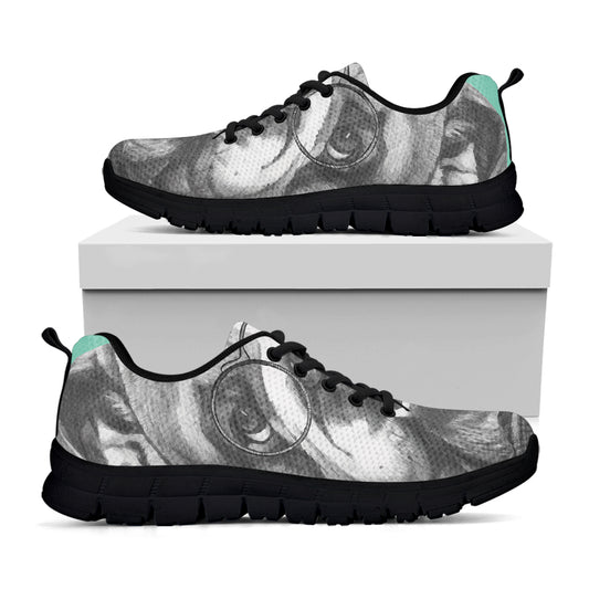 English Bulldog With Glasses Print Black Sneakers