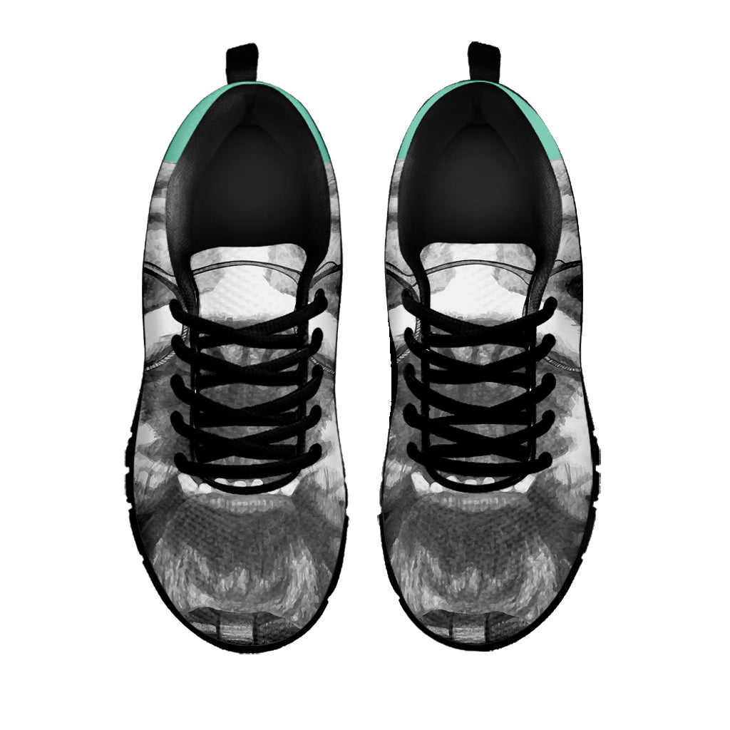 English Bulldog With Glasses Print Black Sneakers