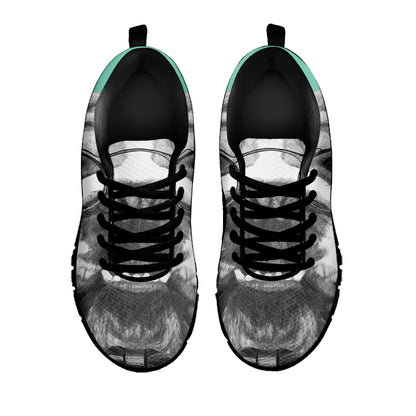 English Bulldog With Glasses Print Black Sneakers